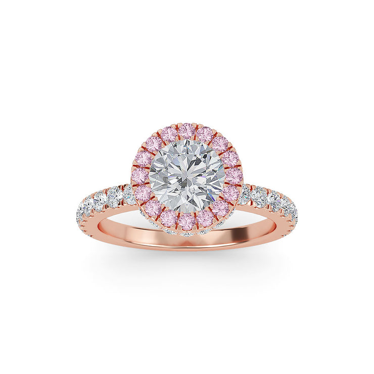 2.02 Carat Seamless Halo Round Diamond Engagement Ring with Pink Diamonds