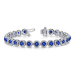 Load image into Gallery viewer, Halo Sapphire Round Brilliant Cut Tennis Bracelet
