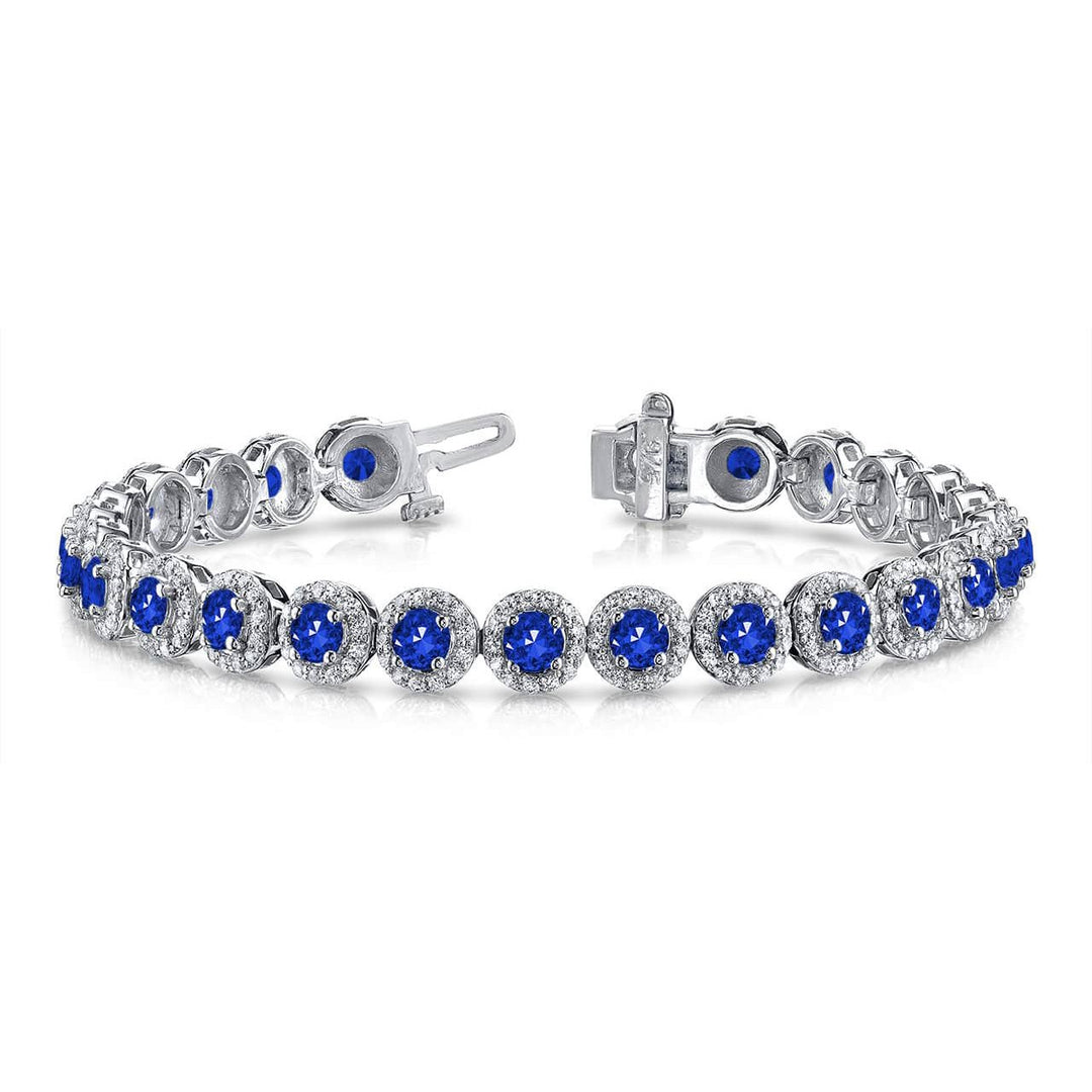 Halo Sapphire Round Brilliant Cut Tennis Bracelet