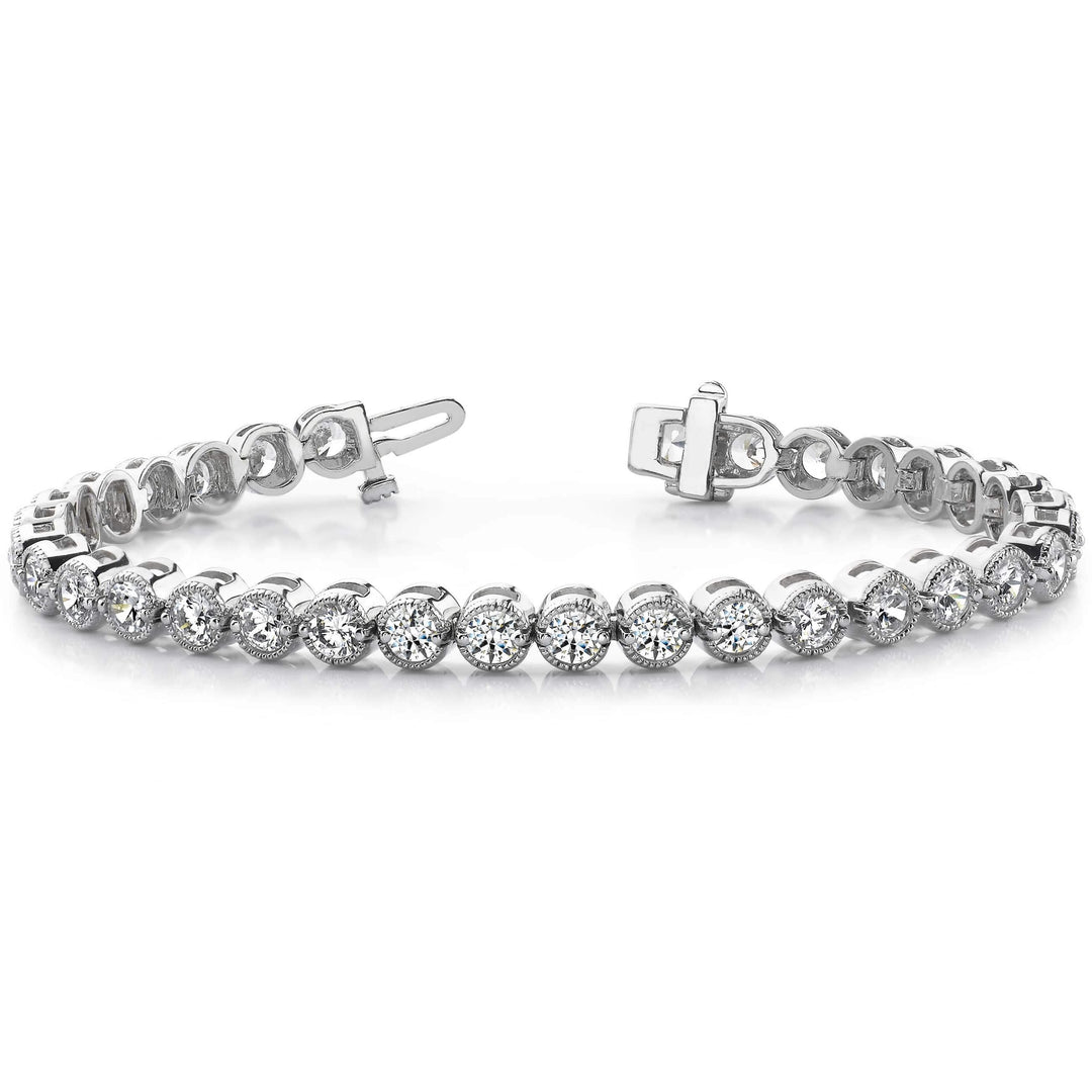 Bezel Set Round Brilliant Cut with Millgrain Tennis Bracelet