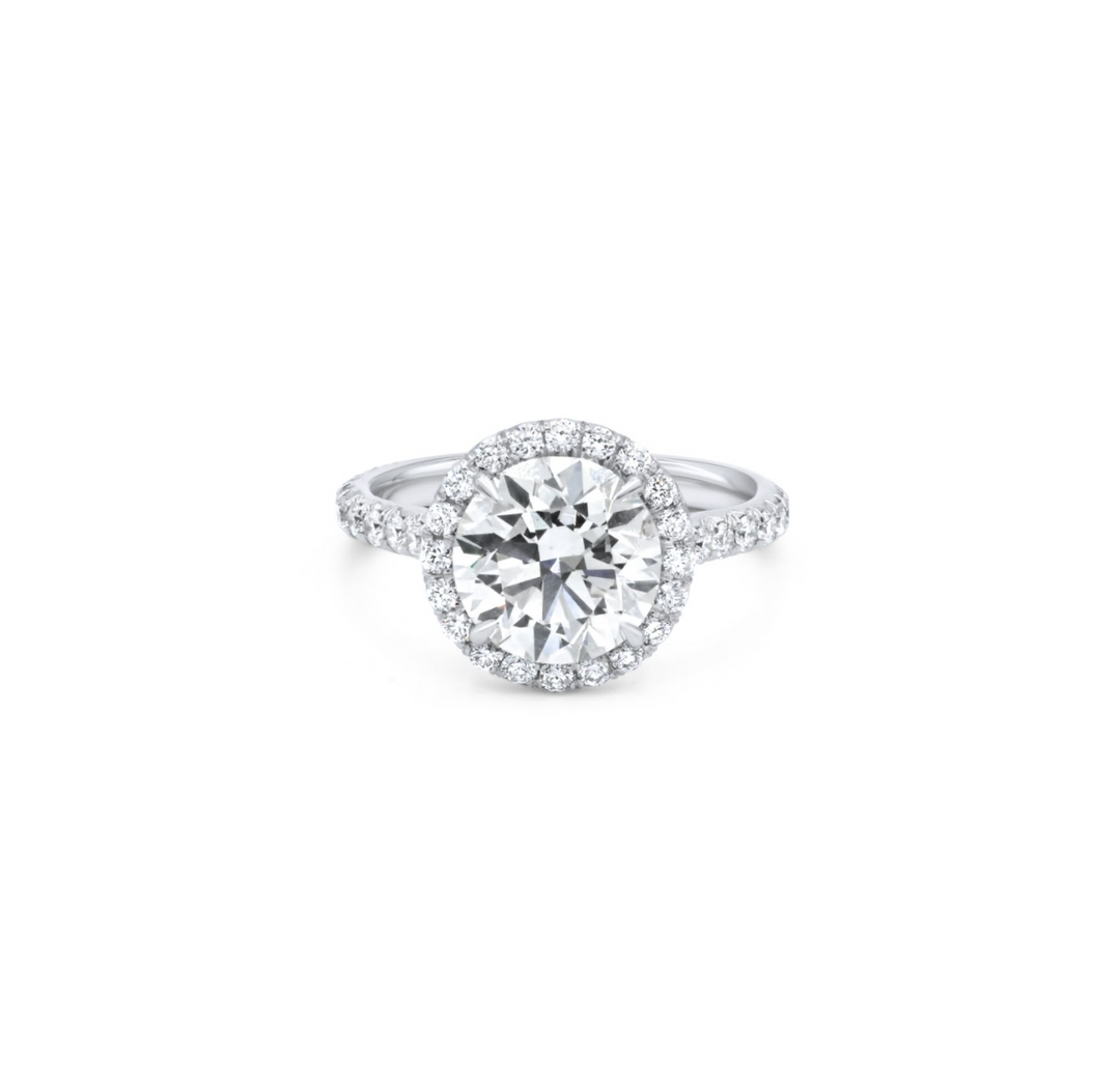 3.15 Round Diamond Engagement Ring with Halo and Micropave Band