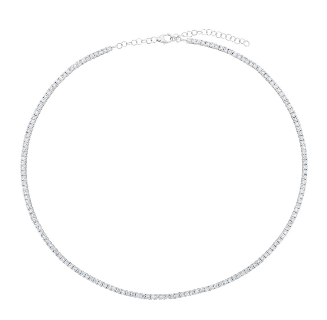 Round Diamond Choker Necklace with Adjustable Chain in White Gold