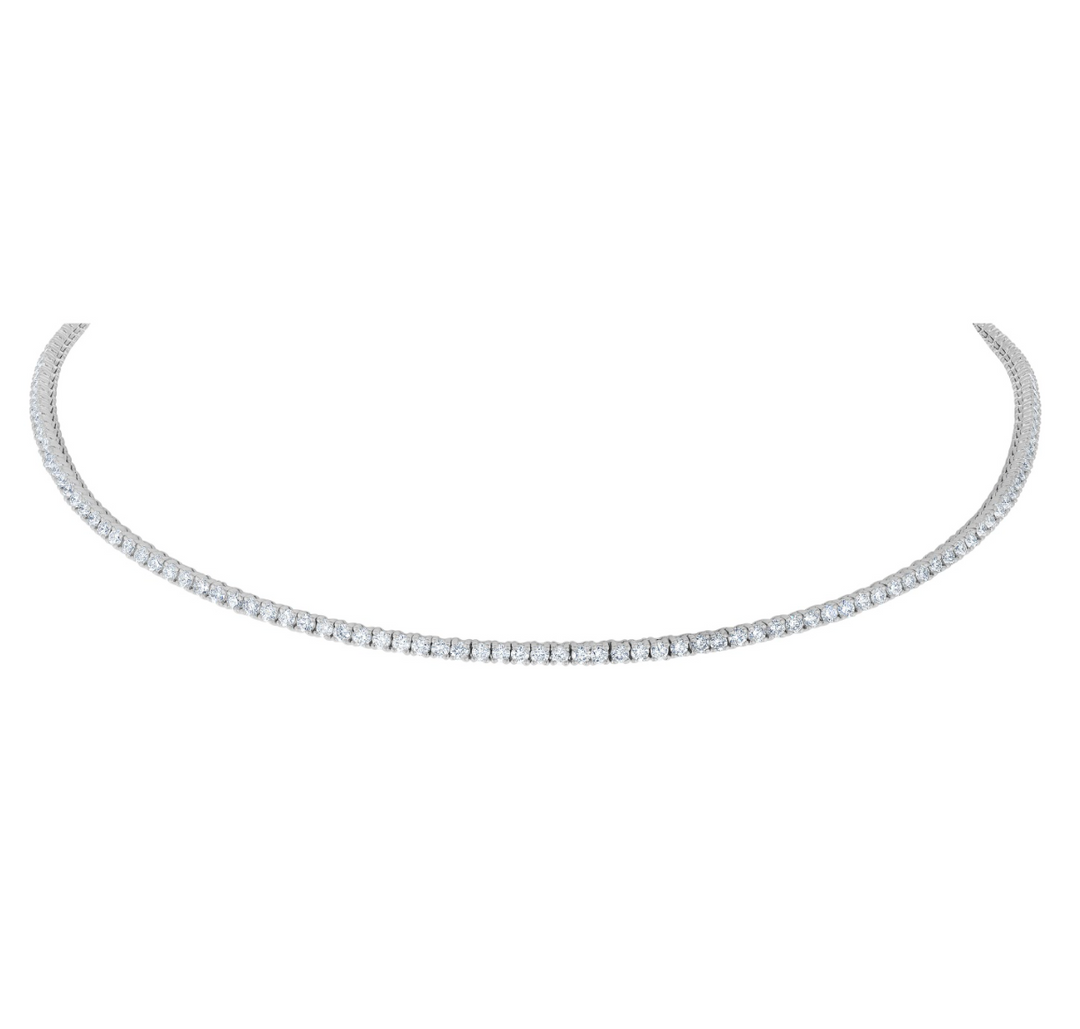 Round Diamond Choker Necklace with Adjustable Chain in White Gold
