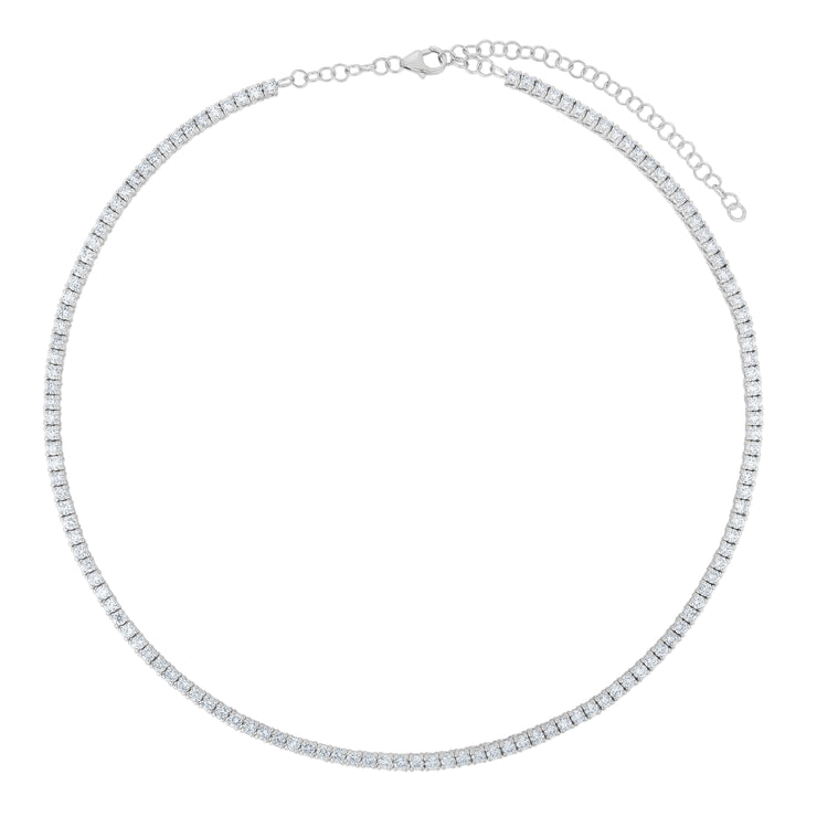 Round Diamond Choker Necklace with Adjustable Chain in White Gold