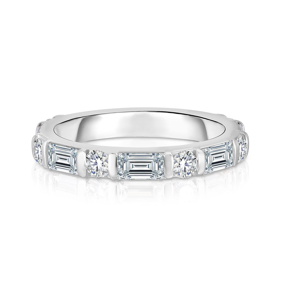 Round and Emerald Diamond East West Wedding Band