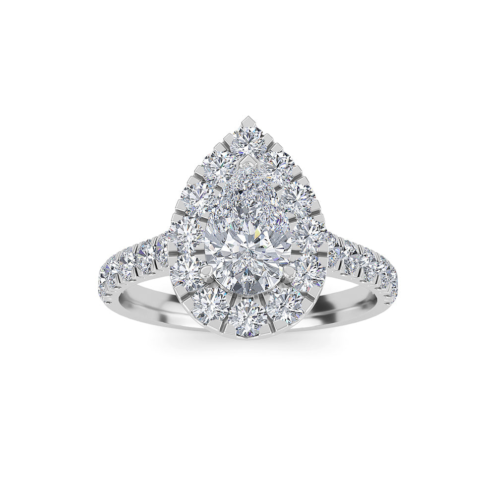 1.75 Carat Pear Shape Halo Diamond Engagement Ring GIA H/SI1