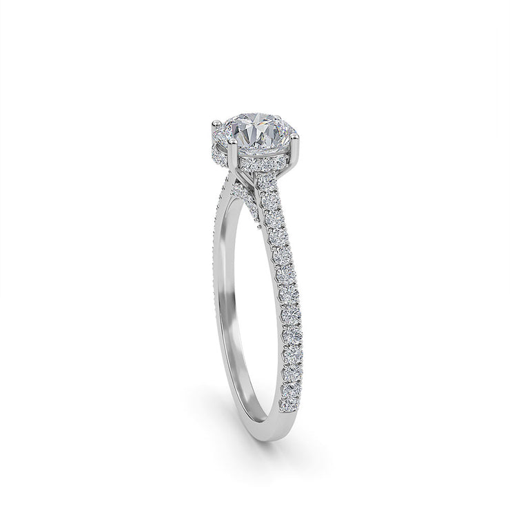 1.30 Carat Round Diamond Engagement Ring with Micropavé Band and Cathedral