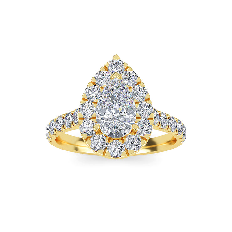 1.75 Carat Pear Shape Halo Diamond Engagement Ring GIA H/SI1