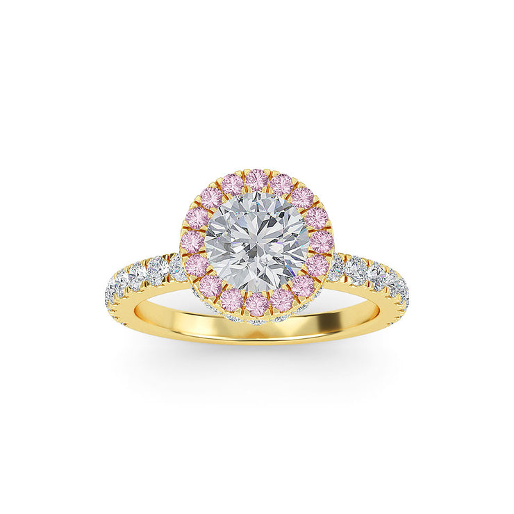 2.02 Carat Seamless Halo Round Diamond Engagement Ring with Pink Diamonds