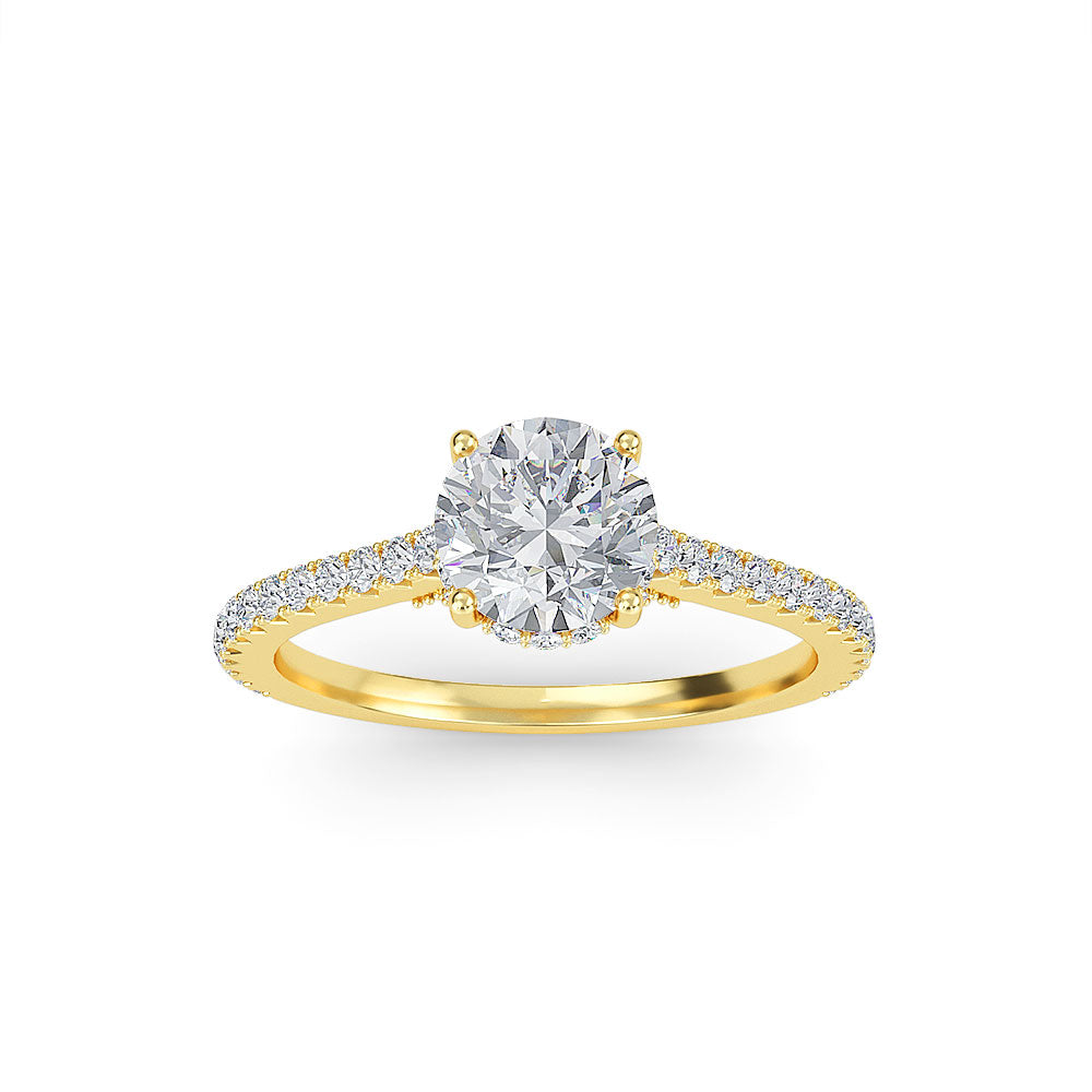 1.30 Carat Round Diamond Engagement Ring with Micropavé Band and Cathedral