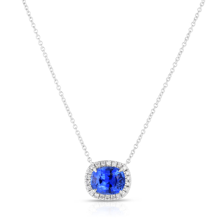 3.23 Carat Halo Sapphire & Diamond Pendant Necklace